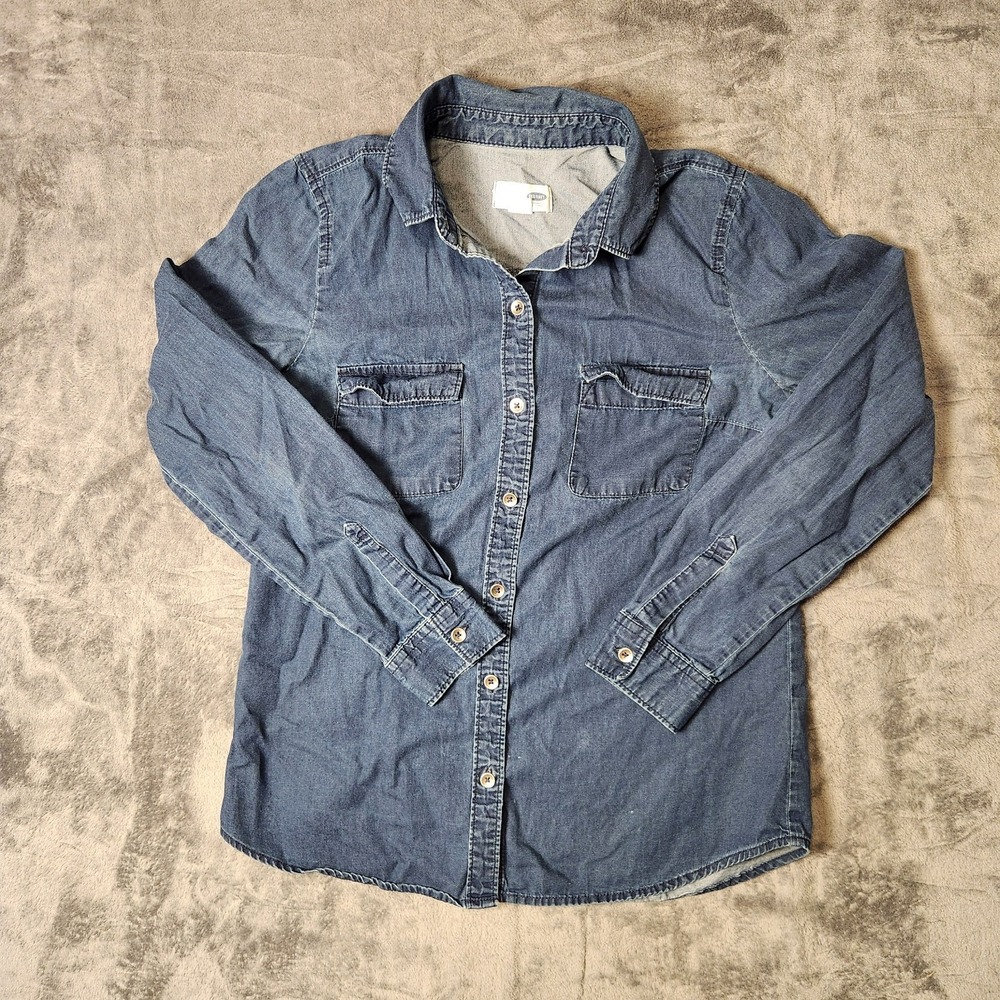 VTG Old Navy Womens Chambray Button Down Shirt XS Blue Denim Long Sleeve Blouse